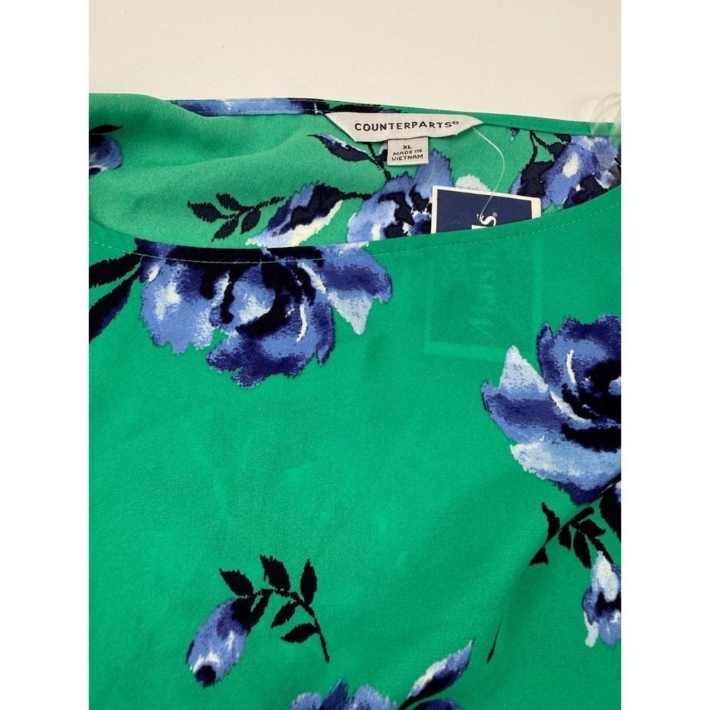 Counterparts Kelly Green Floral Rose Blouse XL Long Sleeve Scoop Neck 912P378HA